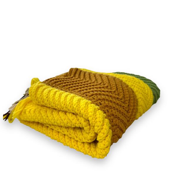 Handmade Crochet Throw Blanket Afghan Chevron Zig Zag Multicolor Stripe 50"x53" - Picture 4 of 16